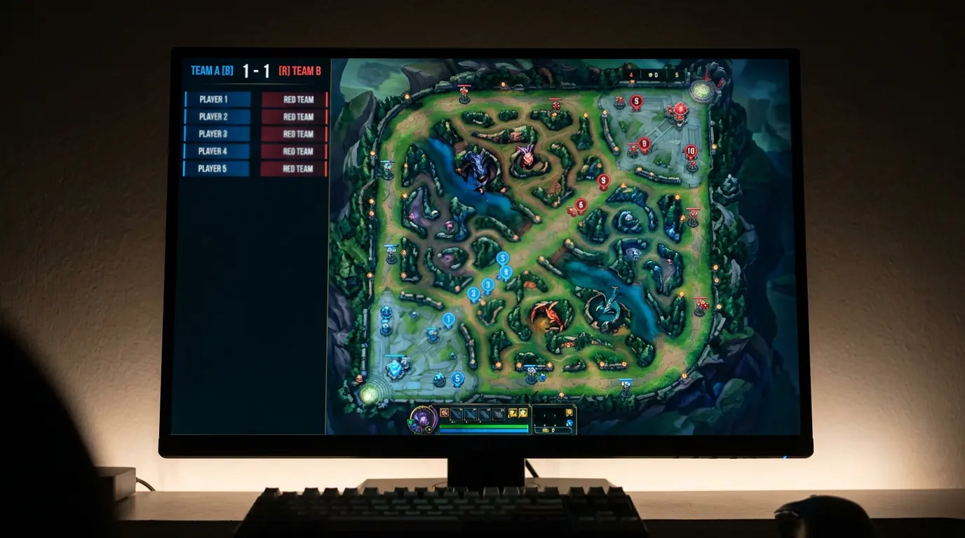 Transición entre mapas en serie Bo5 profesional de LoL con marcadores individuales y cuotas específicas por mapa