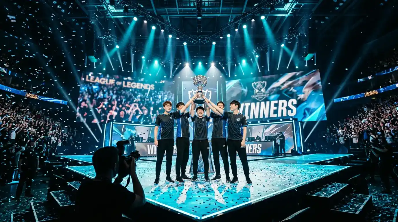 Trofeo del Mid-Season Invitational en escenario profesional de League of Legends con equipos internacionales en el stage