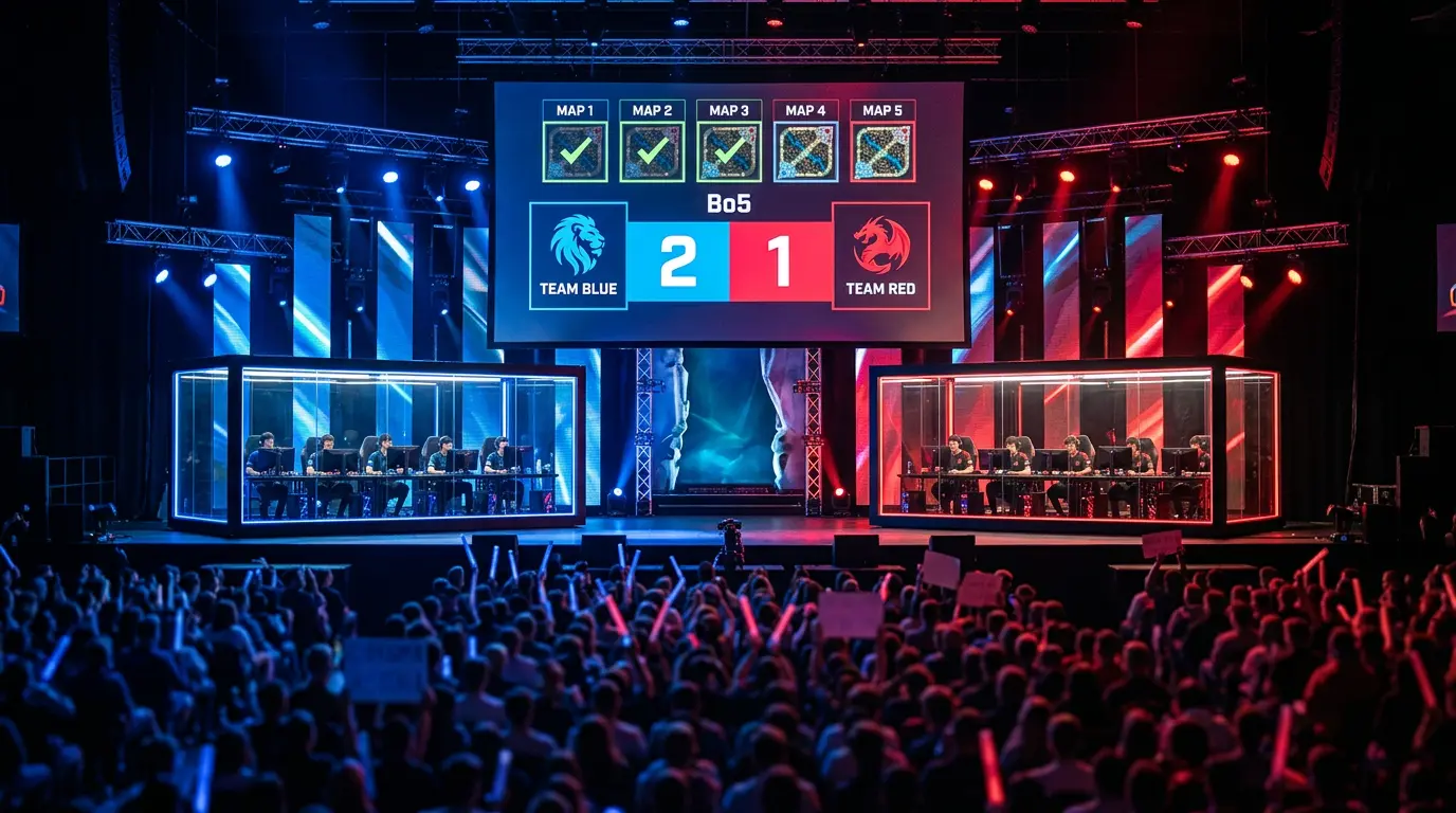 Marcador de Bo5 en final de League of Legends profesional con hándicap de mapas mostrado en panel de apuestas