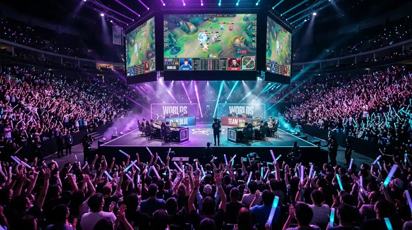 Partida profesional de League of Legends en el escenario de Worlds