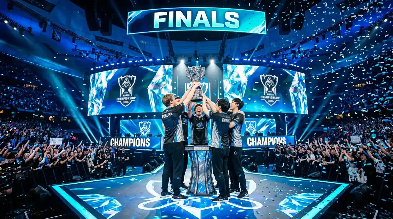 Final de Worlds 2025 de League of Legends con T1 levantando el trofeo